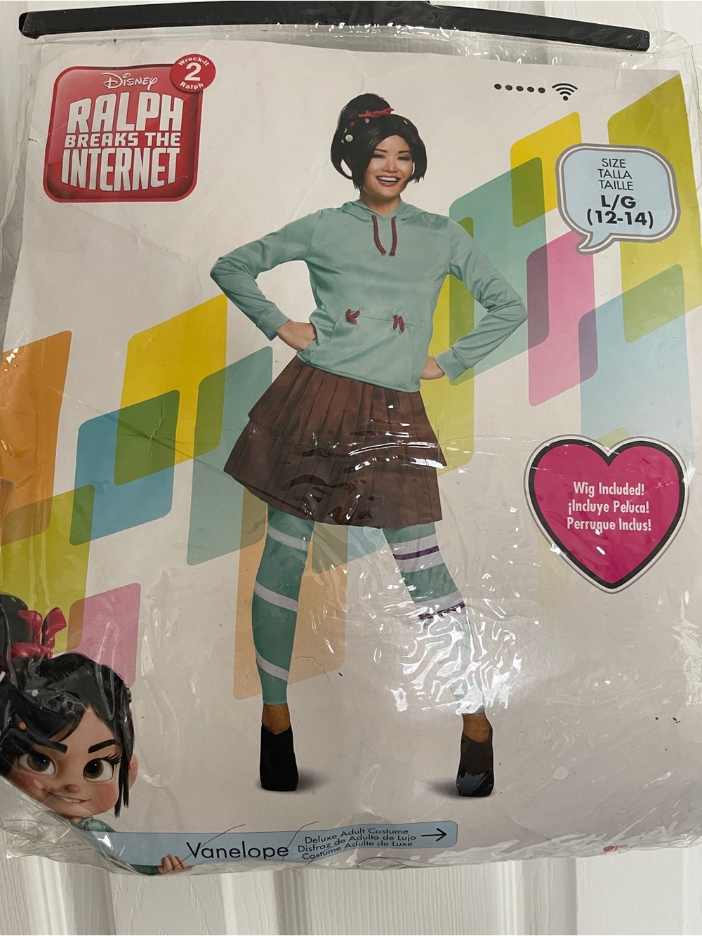 Disney โVanellopeโ Halloween Costume with Striped Leggings Womanโs Sz L NIB